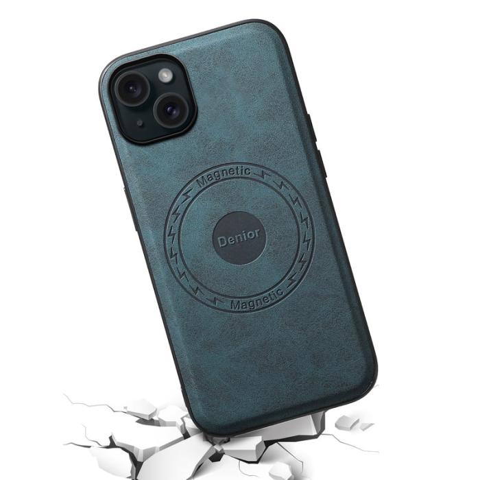DENIOR - DENIOR A11 iPhone 15 Plus Fodral MagSafe Läder PC+TPU Blå