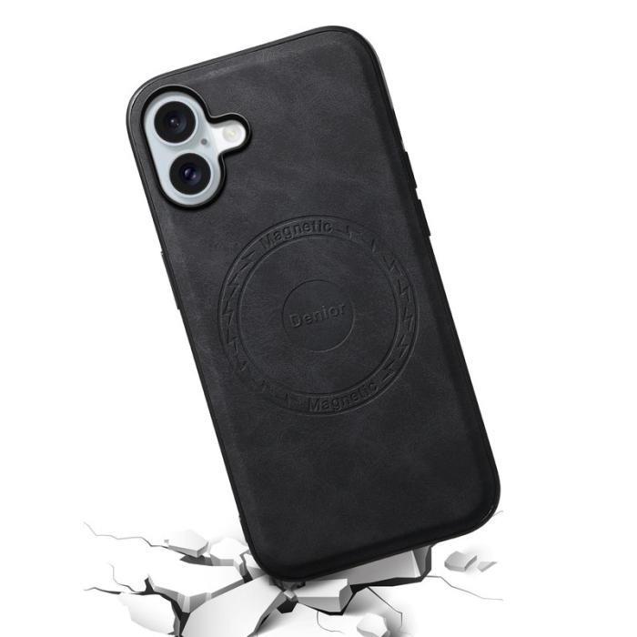 DENIOR - DENIOR A11 iPhone 16 Plus Magnetiskt Fodral Läder+PC+TPU Svart