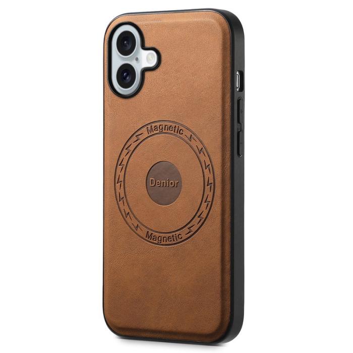 DENIOR - DENIOR A11 iPhone 16 Plus Magnetfodral Läder+PC+TPU Brun