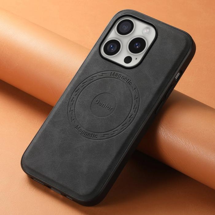 DENIOR - DENIOR A11 iPhone 16 Pro Fodral Vintage PU Läder Svart