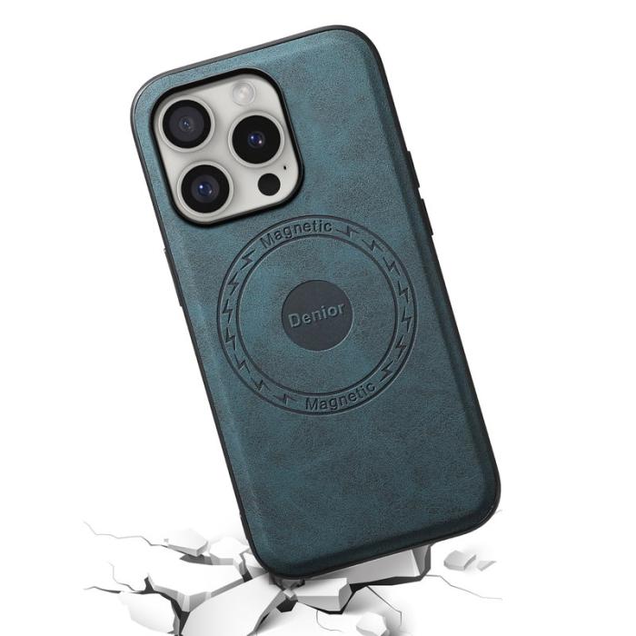 DENIOR - DENIOR A11 iPhone 16 Pro Fodral Vintage PU Läder Blå