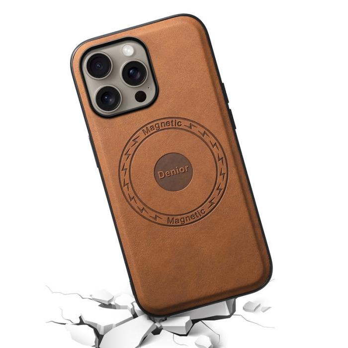 DENIOR - DENIOR A11 iPhone 16 Pro Max Fodral Äkta Läder Retro - Brun