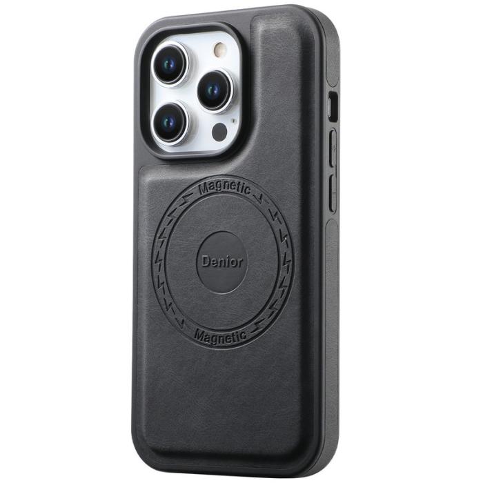 DENIOR - DENIOR iPhone 15 Pro Fodral Läder + PC + TPU - Svart