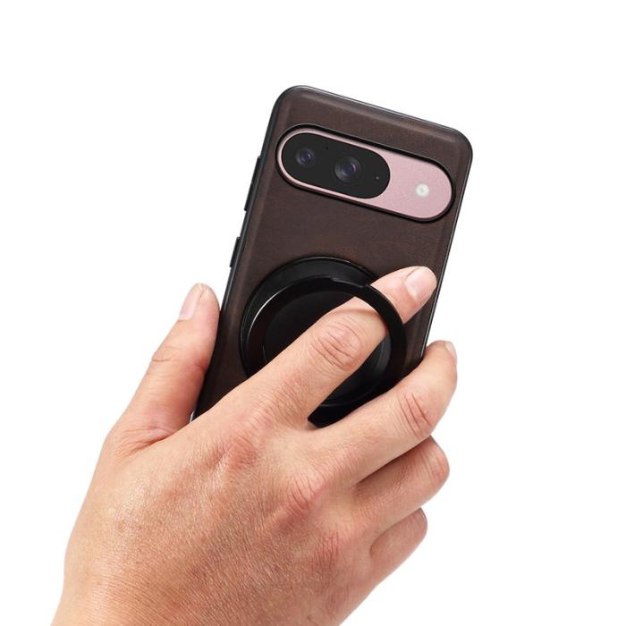 DENIOR - DENIOR Pixel 9 / Pixel 9 Pro Magnetfodral Läder PC TPU - Brun