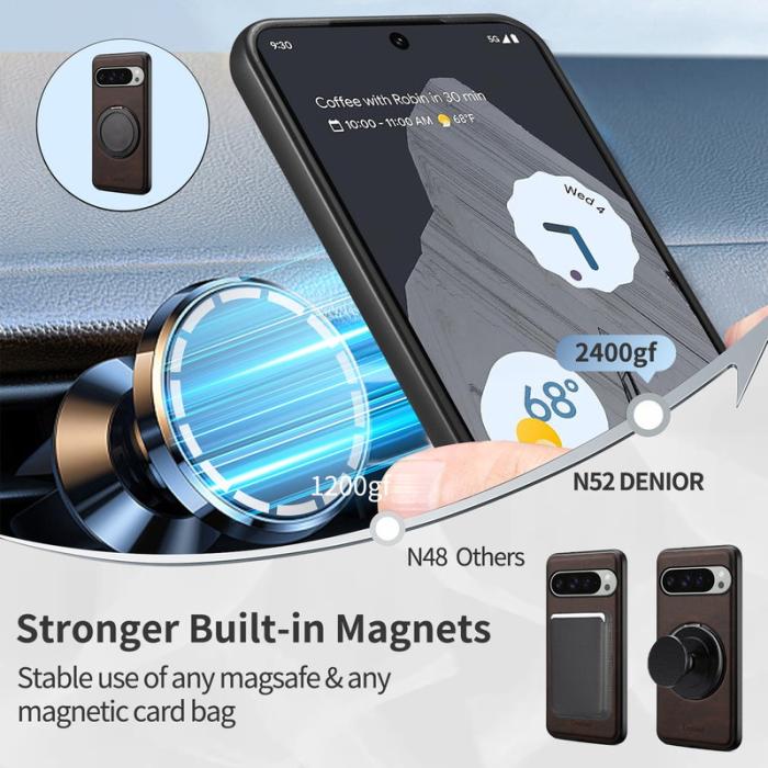 DENIOR - DENIOR Google Pixel 9 Pro XL Magnetfodral Läder PC TPU - Brun