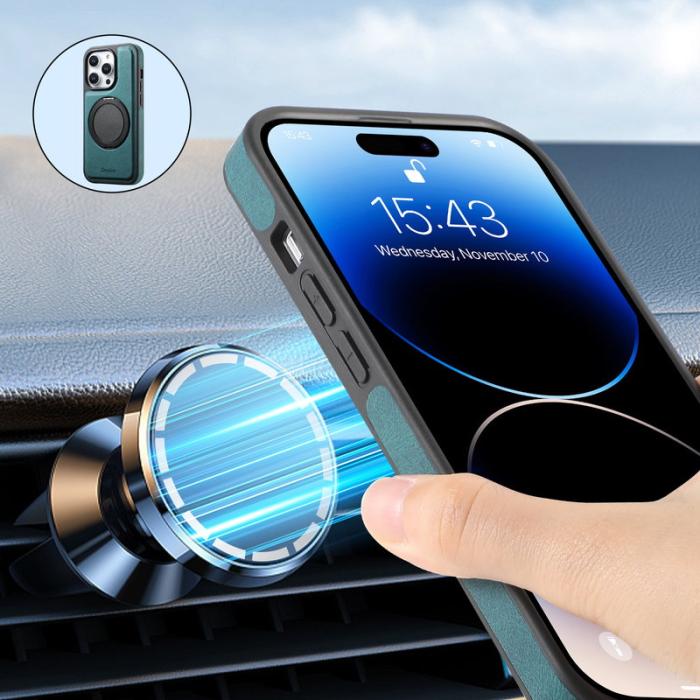 DENIOR - DENIOR iPhone 15 Pro Magnetiskt Fodral Läder PC TPU - Blå