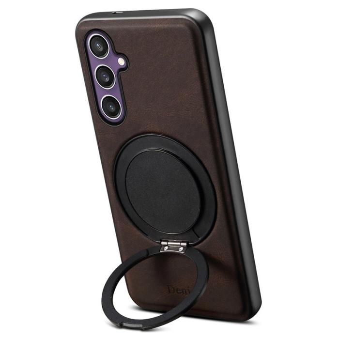DENIOR - DENIOR Galaxy S23 FE Skal Magnetisk Ställning Läder PC TPU - Brun