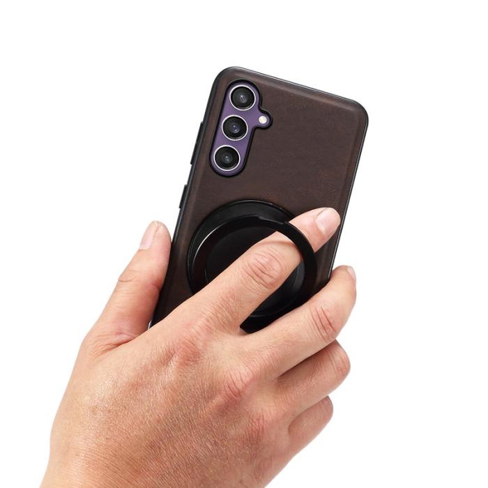 DENIOR - DENIOR Galaxy S23 FE Skal Magnetisk Ställning Läder PC TPU - Brun