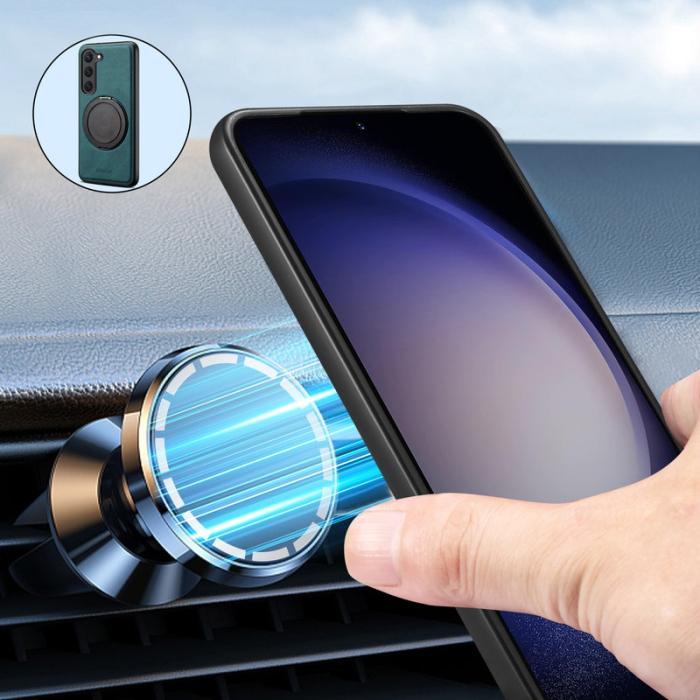 DENIOR - DENIOR Galaxy S23 Magnetiskt Fodral med Ställ i Läder TPU - Blå