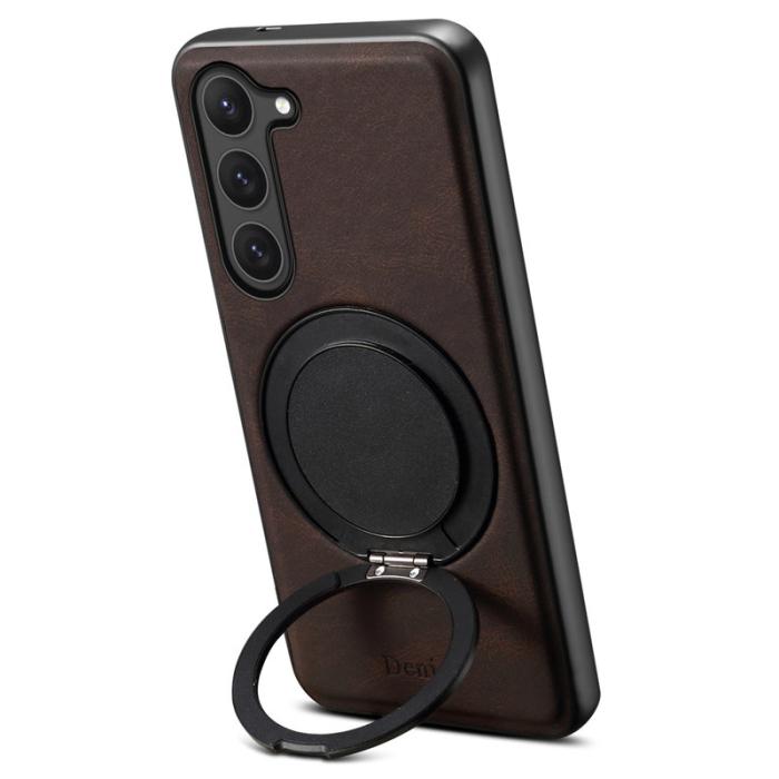 DENIOR - DENIOR Galaxy S23 Magnetfodral med Rotationsstativ Läder PC TPU - Brun