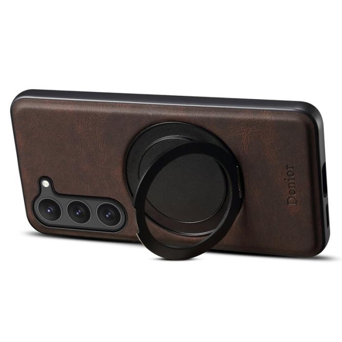 DENIOR - DENIOR Galaxy S23 Magnetfodral med Rotationsstativ Läder PC TPU - Brun
