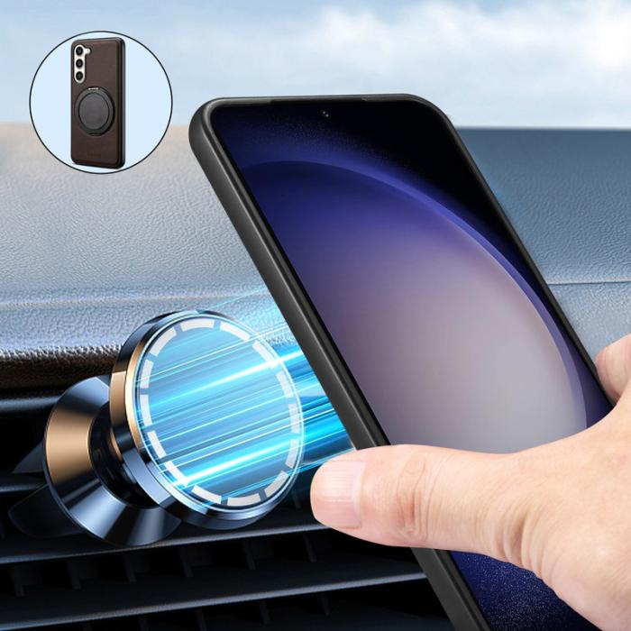 DENIOR - DENIOR Galaxy S23 Plus Magnetfodral med Rotationsstativ Läder PC TPU - Brun