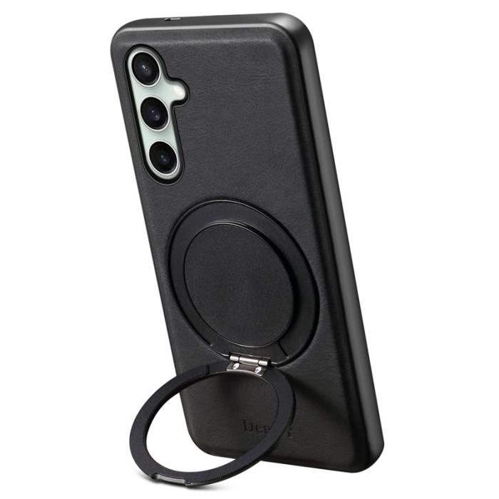 DENIOR - DENIOR Samsung Galaxy S24 FE Magnetiskt Fodral Läder PC TPU - Svart