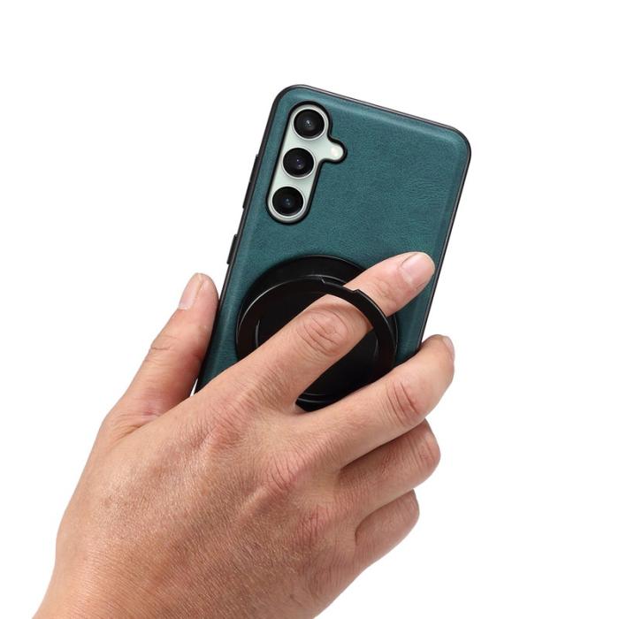 DENIOR - DENIOR A14 Samsung Galaxy S24 FE Magnetfodral Läder PC TPU Blå