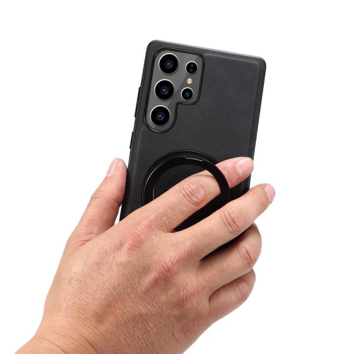 DENIOR - DENIOR Galaxy S24 Ultra Magnetiskt Fodral Läder PC TPU Svart