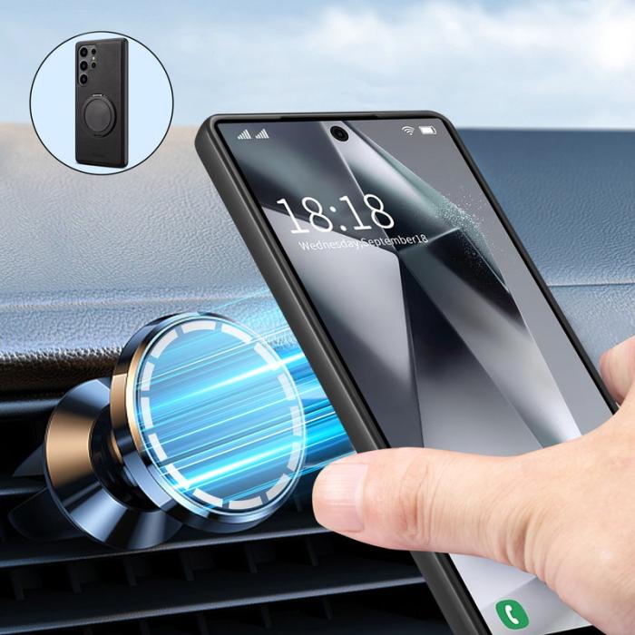DENIOR - DENIOR Galaxy S24 Ultra Magnetiskt Fodral Läder PC TPU Svart