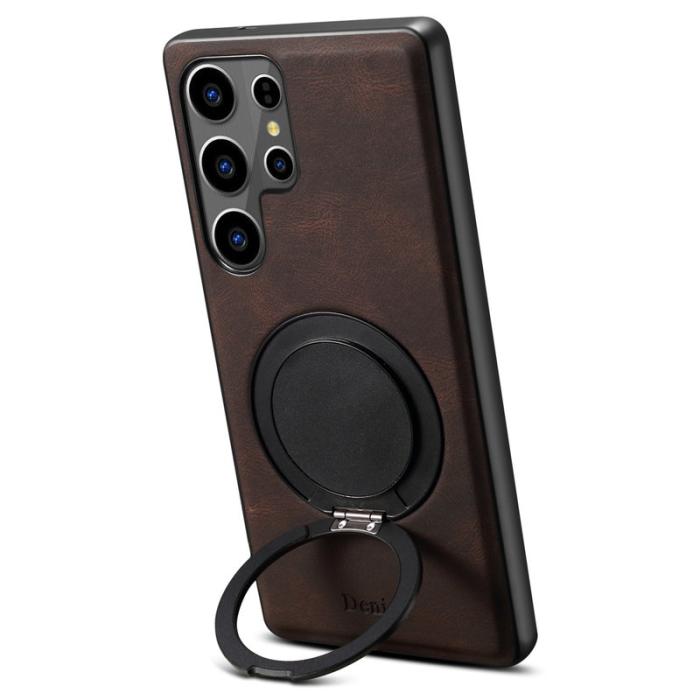 DENIOR - DENIOR Samsung Galaxy S24 Ultra Magnetiskt Fodral Läder PC TPU - Brun