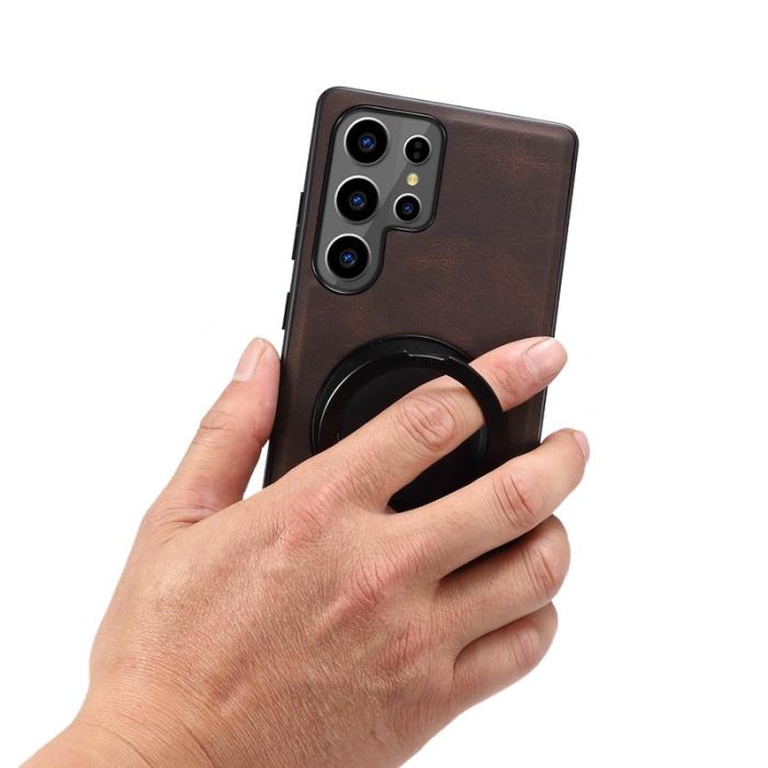 DENIOR - DENIOR Samsung Galaxy S24 Ultra Magnetiskt Fodral Läder PC TPU - Brun