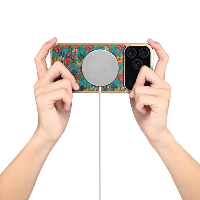 DENIOR - DENIOR A24 iPhone 17 Pro Max Fodral Äkta läder PC TPU Blå