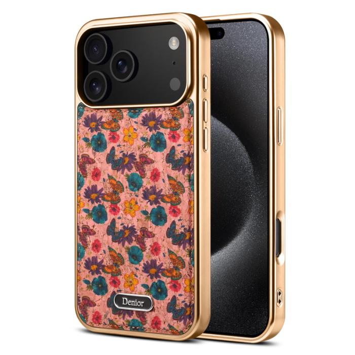 DENIOR - DENIOR A24 iPhone 17 Pro Max Fodral Äkta läder PC TPU Blomma Rosa