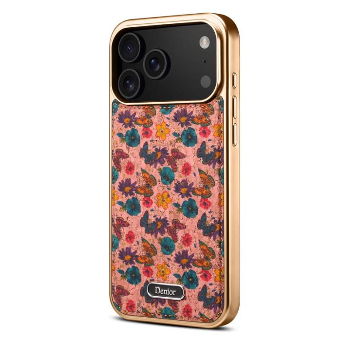 DENIOR - DENIOR A24 iPhone 17 Pro Max Fodral Äkta läder PC TPU Blomma Rosa