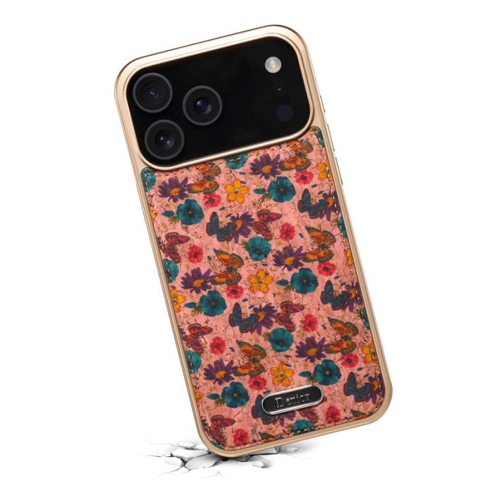 DENIOR - DENIOR A24 iPhone 17 Pro Max Fodral Äkta läder PC TPU Blomma Rosa