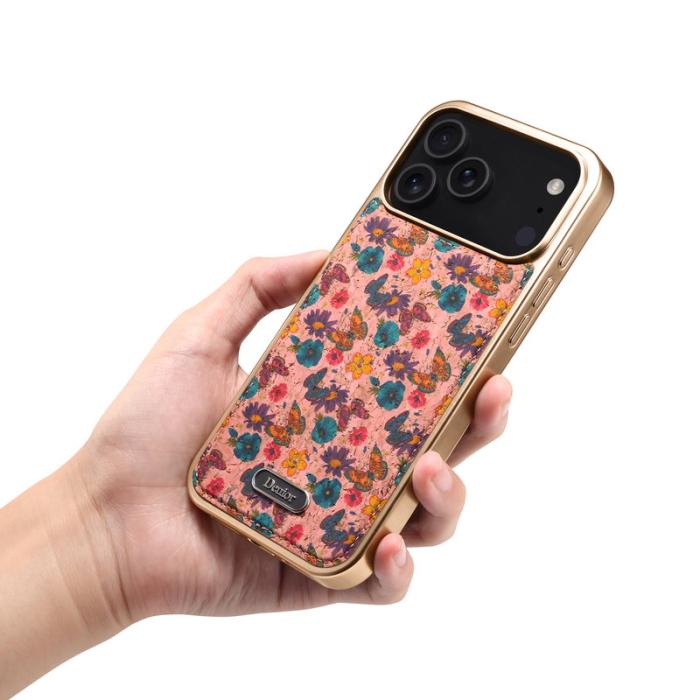 DENIOR - DENIOR A24 iPhone 17 Pro Max Fodral Äkta läder PC TPU Blomma Rosa