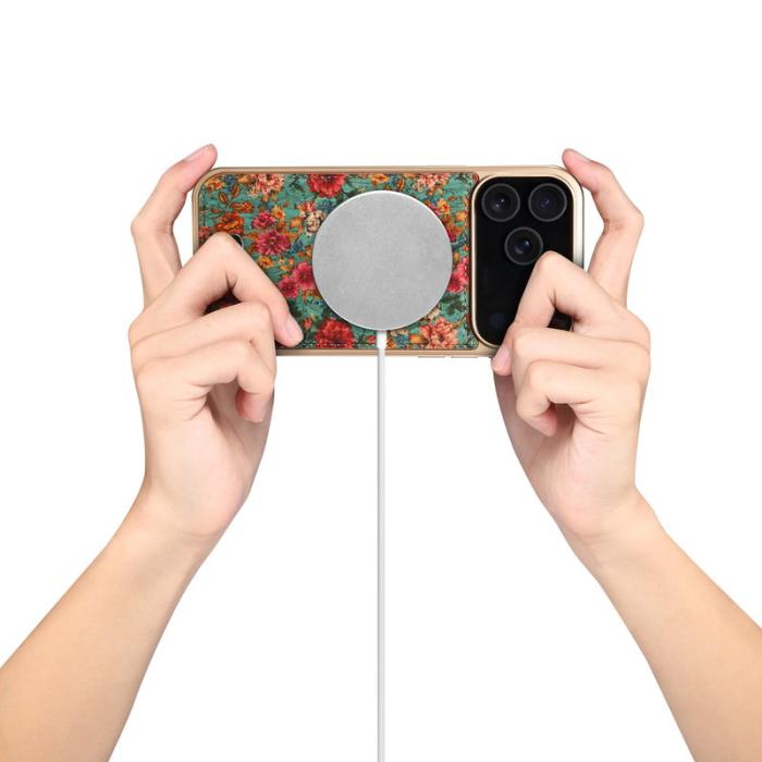 DENIOR - DENIOR A24 iPhone 17 Pro Max Fodral Äkta läder PC TPU Blå