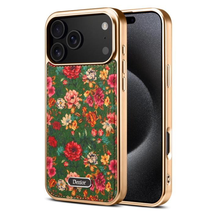 DENIOR - DENIOR A24 iPhone 17 Pro Max Fodral Äkta läder PC TPU Peony Green