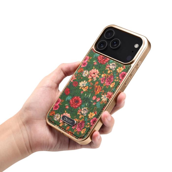 DENIOR - DENIOR A24 iPhone 17 Pro Max Fodral Äkta läder PC TPU Peony Green