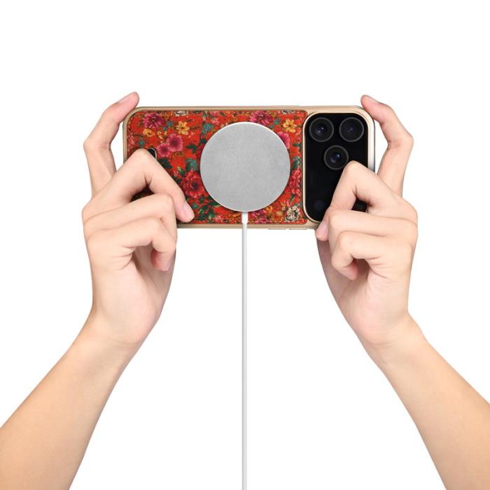 DENIOR - DENIOR A24 iPhone 17 Pro Max Fodral Äkta läder PC TPU Röd