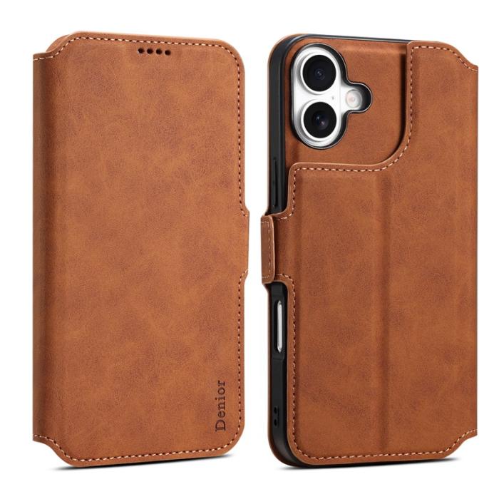 DENIOR - DENIOR B06 iPhone 16 Fodral Magnetiskt Avtagbart Plånbok Läder Brun