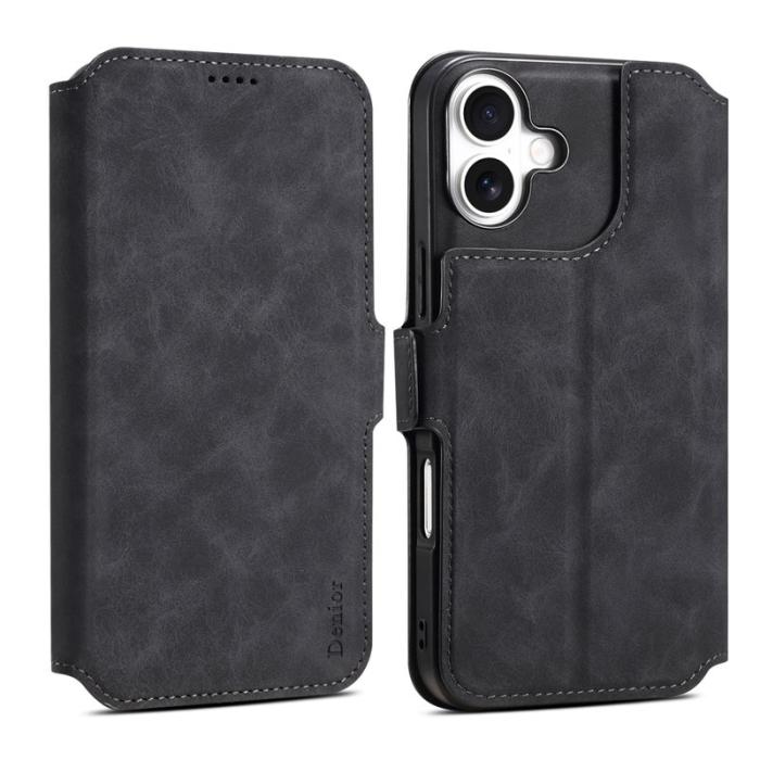DENIOR - DENIOR B06 iPhone 16 Plus Fodral Magnetiskt Avtagbart Läder TPU - Svart