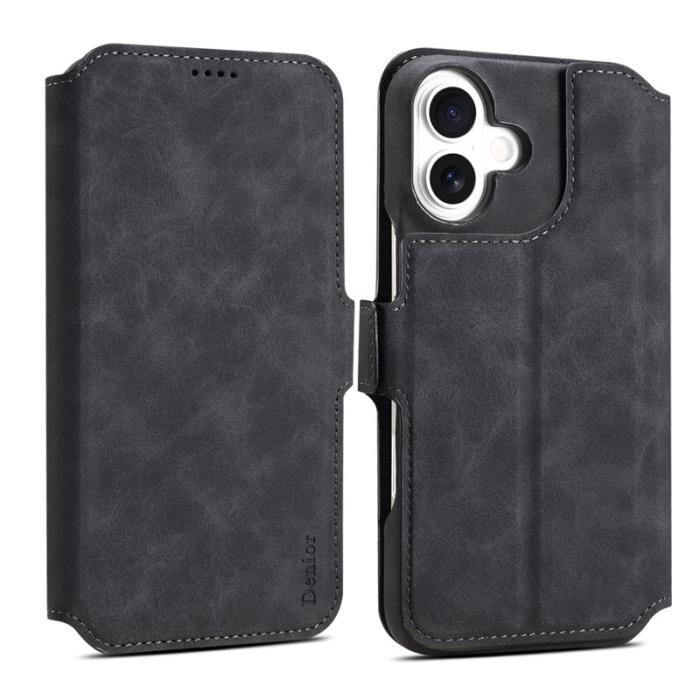 DENIOR - DENIOR B07 iPhone 16 Fodral Läder + PC Magnetiskt Avtagbart - Svart