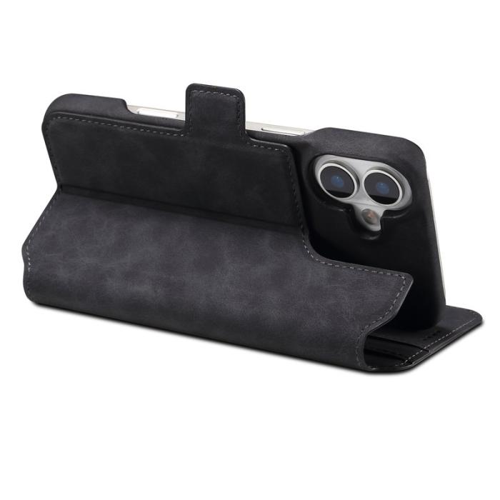 DENIOR - DENIOR B07 iPhone 16 Fodral Läder + PC Magnetiskt Avtagbart - Svart
