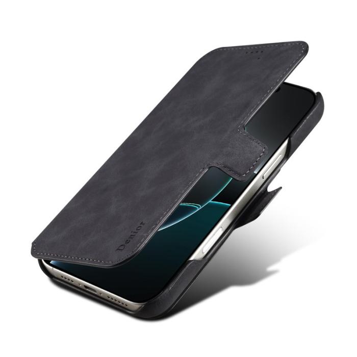 DENIOR - DENIOR B07 iPhone 16 Fodral Läder + PC Magnetiskt Avtagbart - Svart