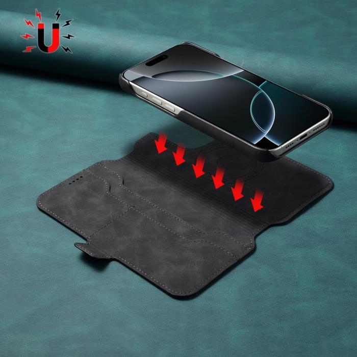 DENIOR - DENIOR B07 iPhone 16 Fodral Läder + PC Magnetiskt Avtagbart - Svart