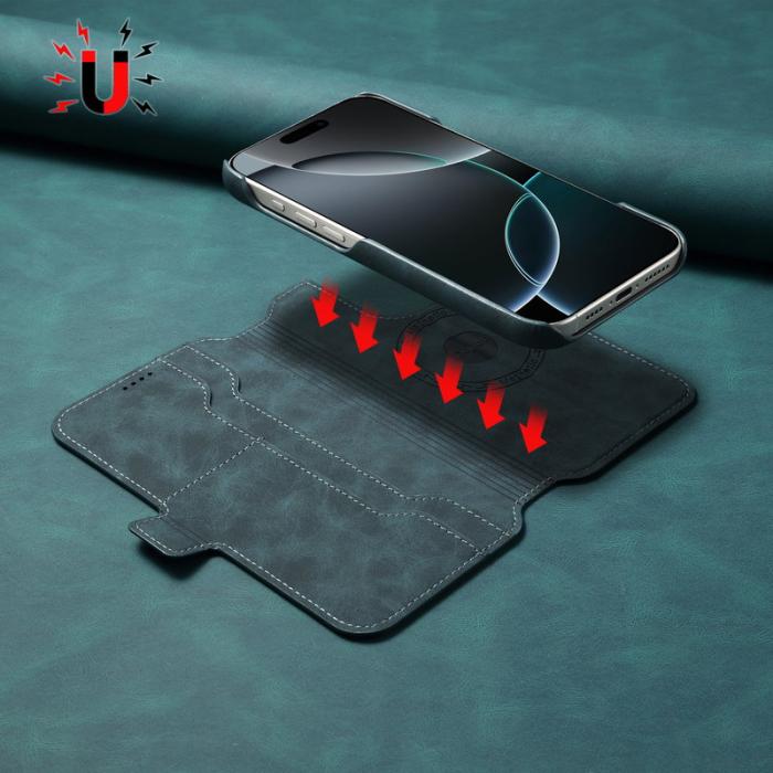 DENIOR - DENIOR B07 iPhone 16 Fodral Läder + PC Magnetiskt Avtagbart - Blå