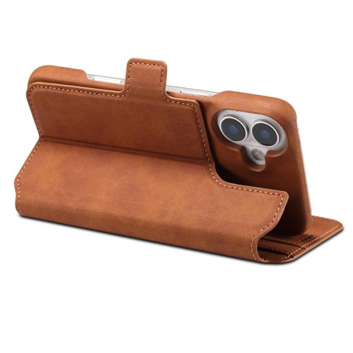 DENIOR - DENIOR B07 iPhone 16 Fodral Äkta läder + PC Magnetiskt brunt