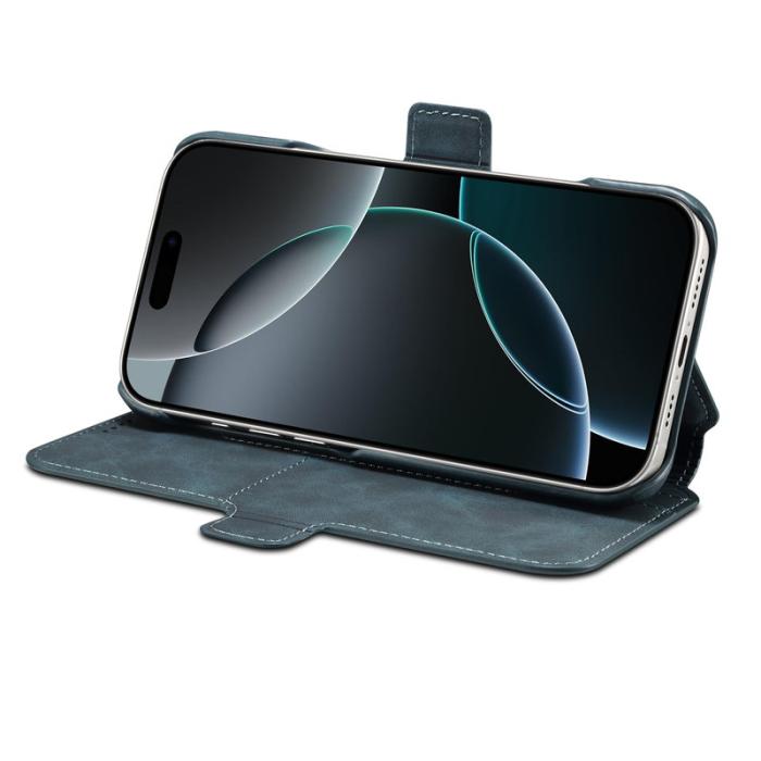 DENIOR - DENIOR B07 iPhone 16 Plus Fodral Läder + PC Magnetiskt Avtagbart - Blå