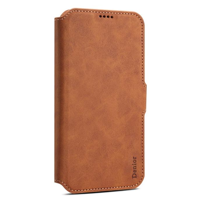DENIOR - DENIOR B07 iPhone 16 Plus Fodral Äkta läder + PC Magnetiskt Brunt