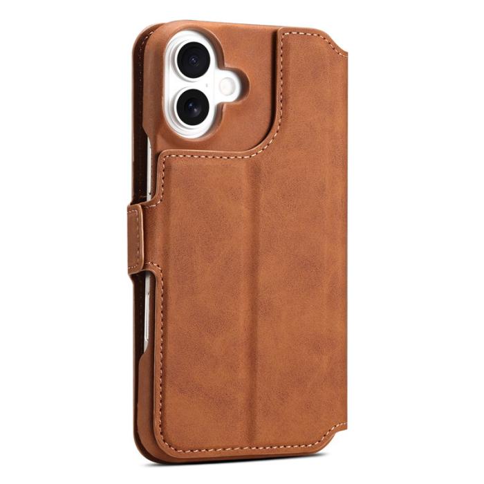 DENIOR - DENIOR B07 iPhone 16 Plus Fodral Äkta läder + PC Magnetiskt Brunt