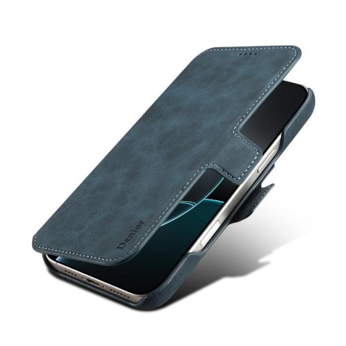 DENIOR - DENIOR B07 iPhone 16 Pro Fodral Äkta Läder + PC Magnetiskt Blå