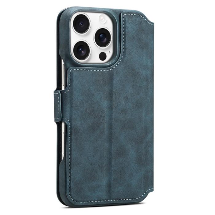 DENIOR - DENIOR B07 iPhone 16 Pro Fodral Äkta Läder + PC Magnetiskt Blå