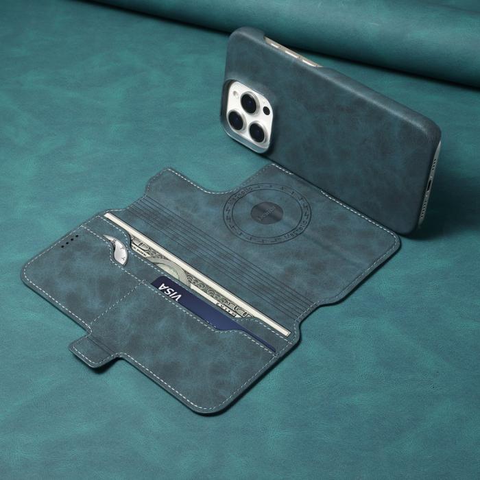 DENIOR - DENIOR B07 iPhone 16 Pro Fodral Äkta Läder + PC Magnetiskt Blå