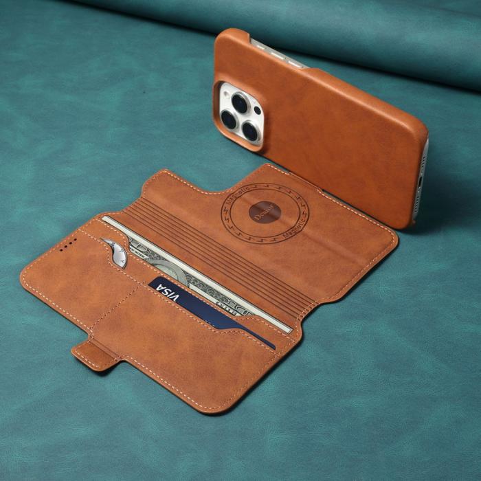 DENIOR - DENIOR B07 iPhone 16 Pro Fodral Läder + PC Magnetiskt Avtagbart - Brun