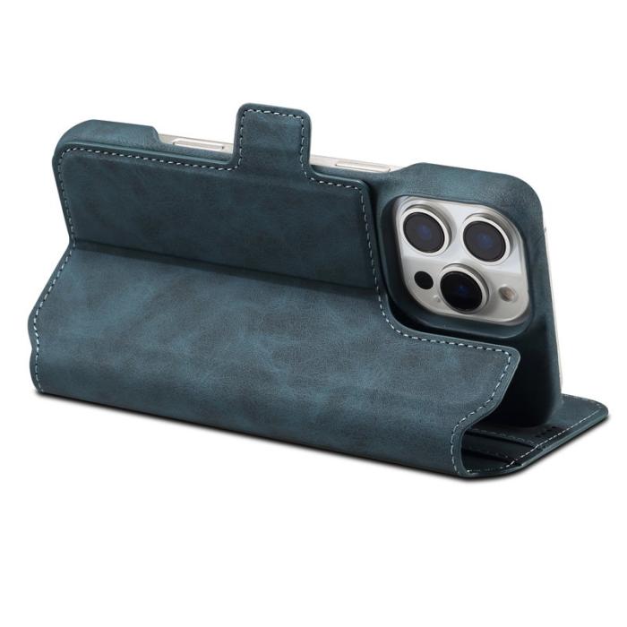 DENIOR - DENIOR B07 iPhone 16 Pro Max Fodral Äkta läder + PC Magnetiskt Wallet - Blå