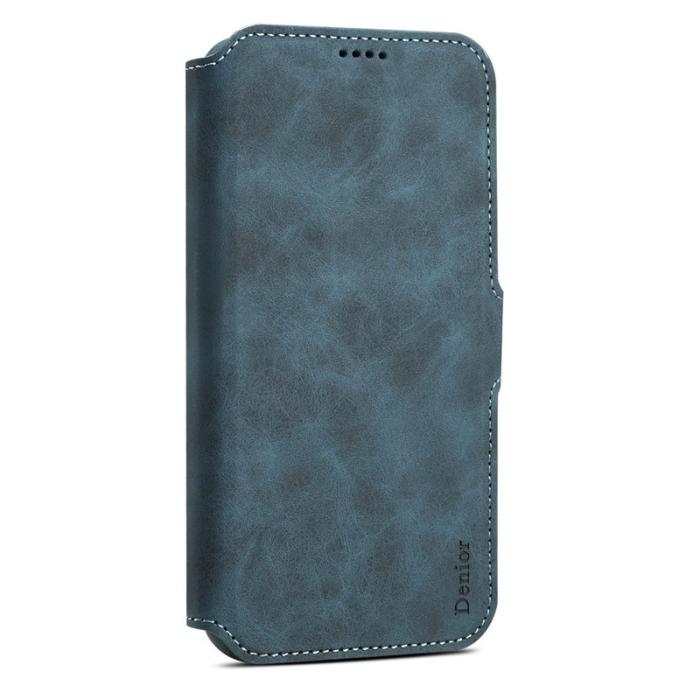 DENIOR - DENIOR B07 iPhone 16 Pro Max Fodral Äkta läder + PC Magnetiskt Wallet - Blå