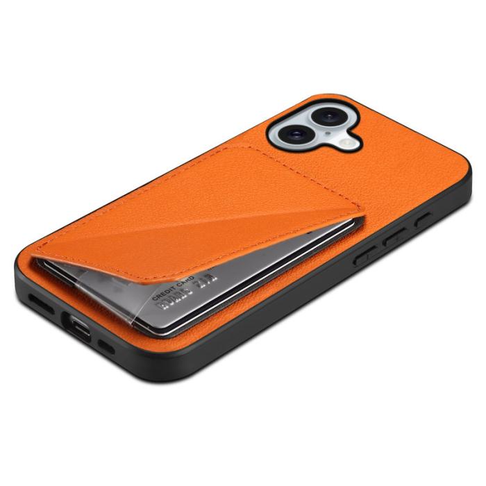 DENIOR - DENIOR D04 iPhone 16 Fodral Läder+PC+TPU Ställ - Orange