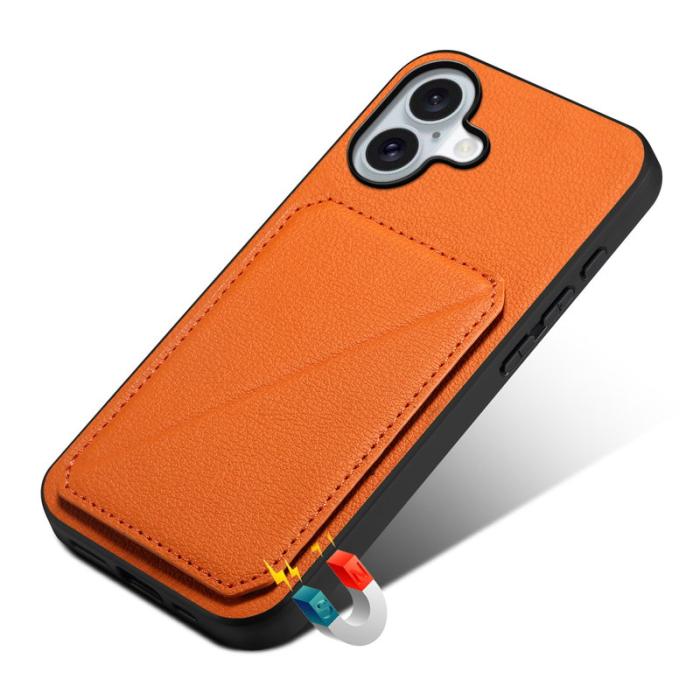 DENIOR - DENIOR D04 iPhone 16 Fodral Läder+PC+TPU Ställ - Orange